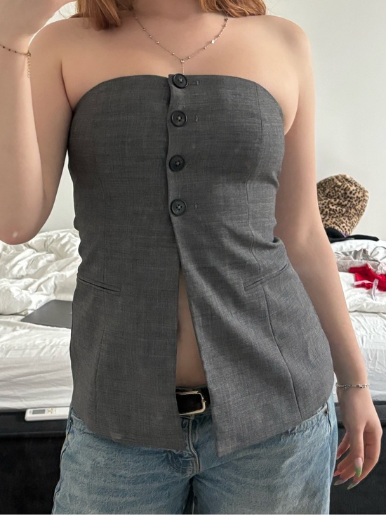 stradivarius Tops - Stradivarius Grey and Black Panel Bustier Top